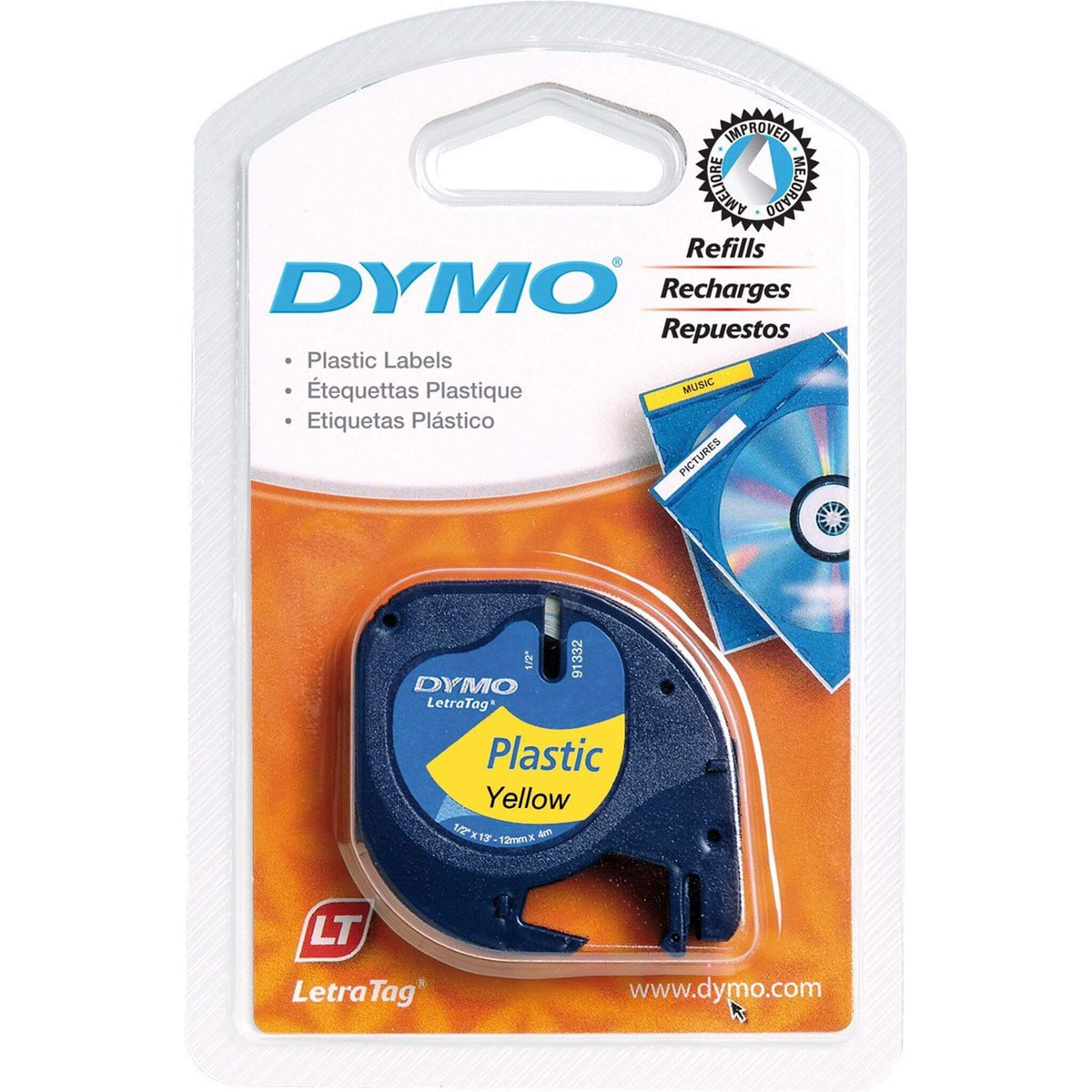 Dymo LetraTAG muoviteippi, keltainen, 12 mm x 4 m Dymo S0721670 | Finink.com