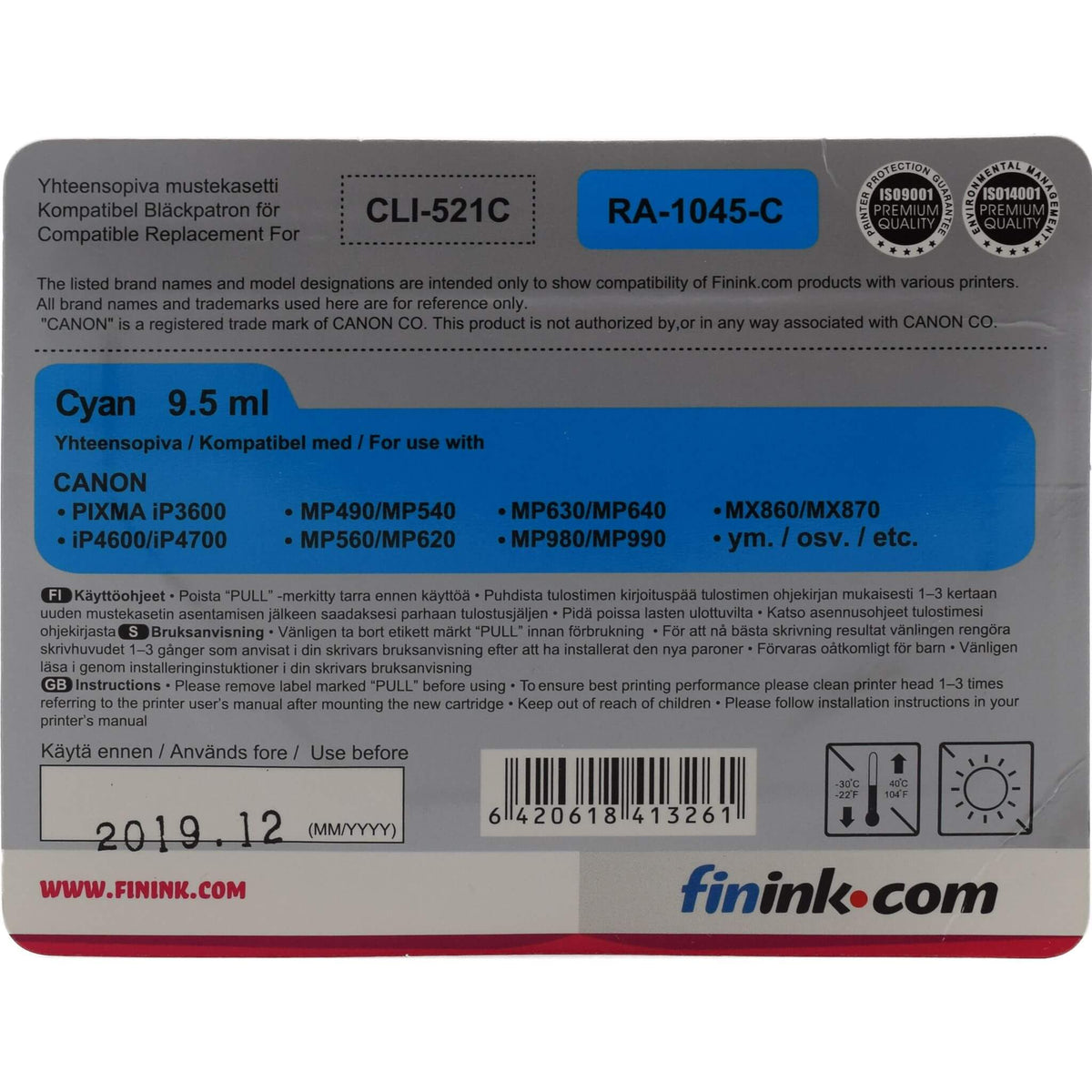 Cyan mustepatruuna, korvaa Canon CLI-521C | Finink.com