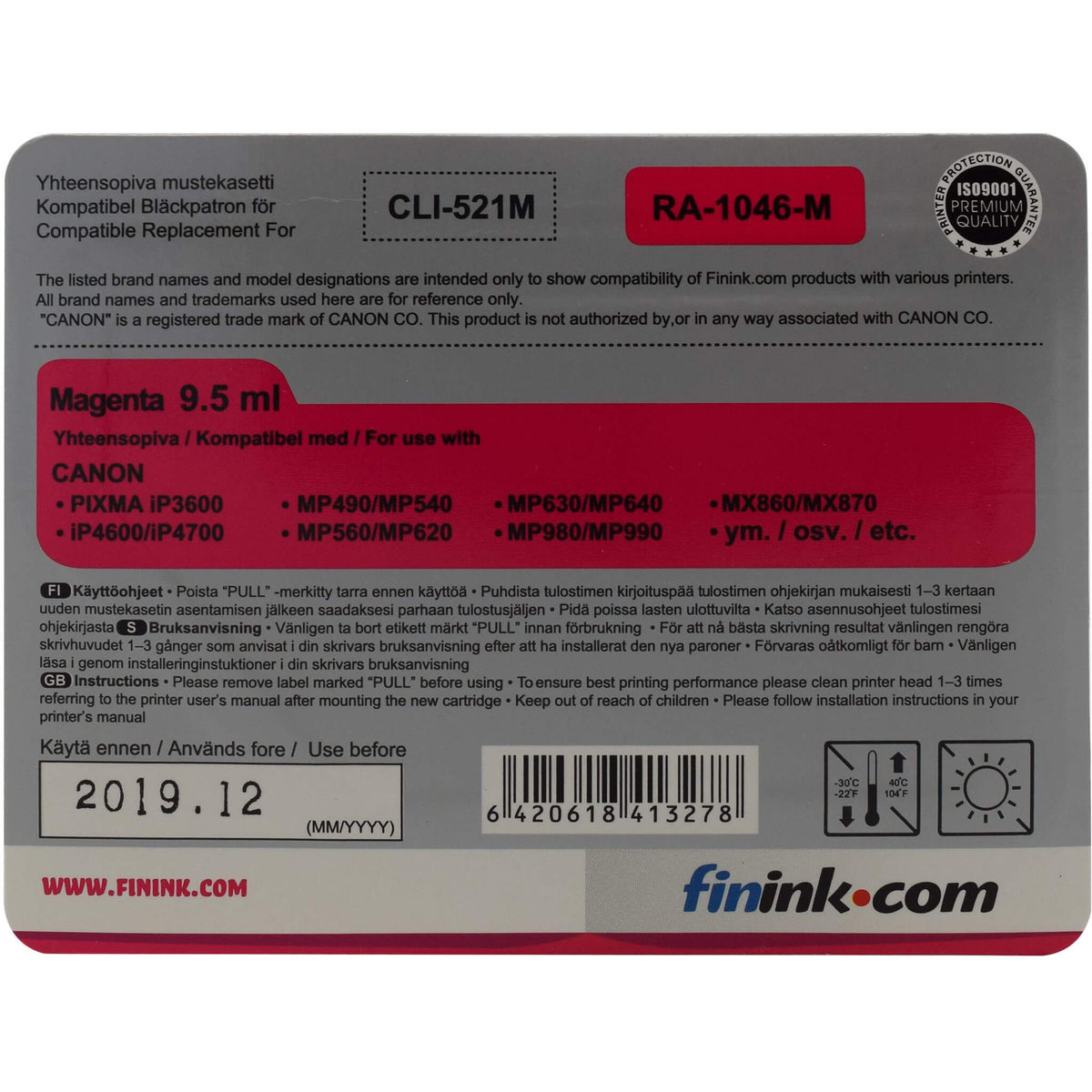 Magenta mustepatruuna, korvaa Canon CLI-521M | Finink.com