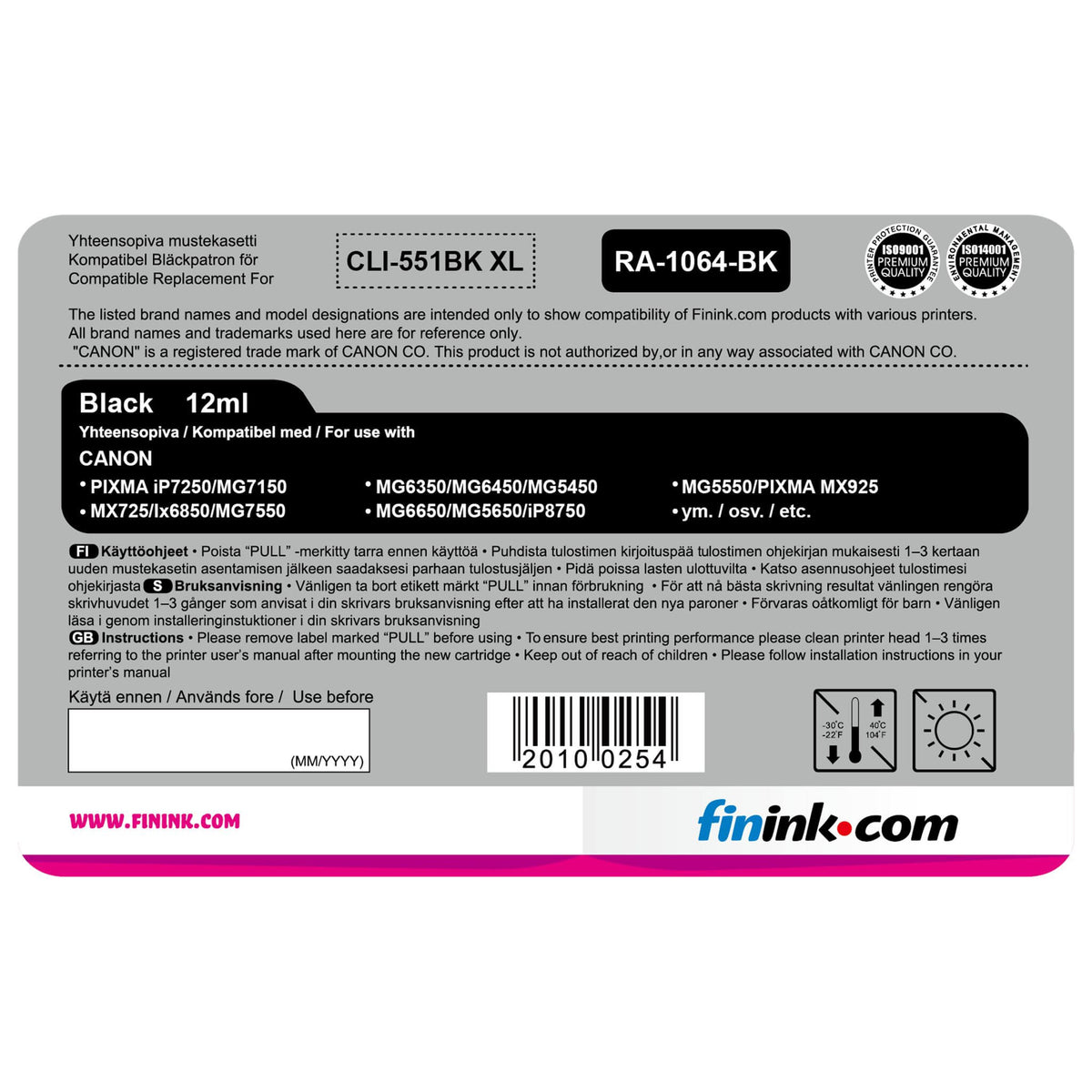 Musta mustepatruuna, korvaa Canon CLI-551BK XL | Finink.com