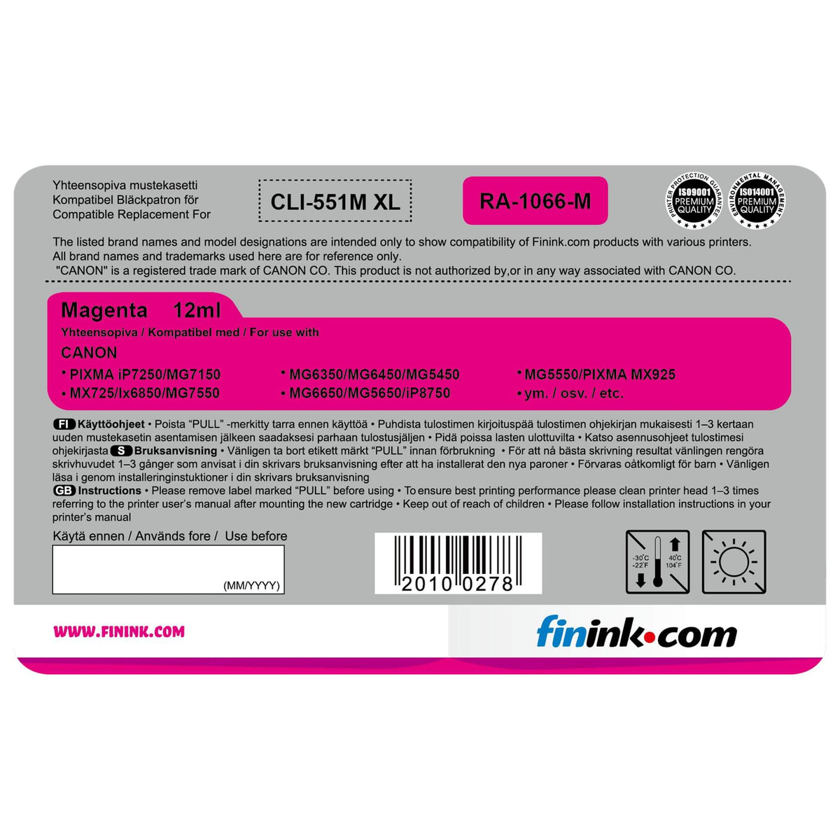 Magenta mustepatruuna, korvaa Canon CLI-551M XL | Finink.com