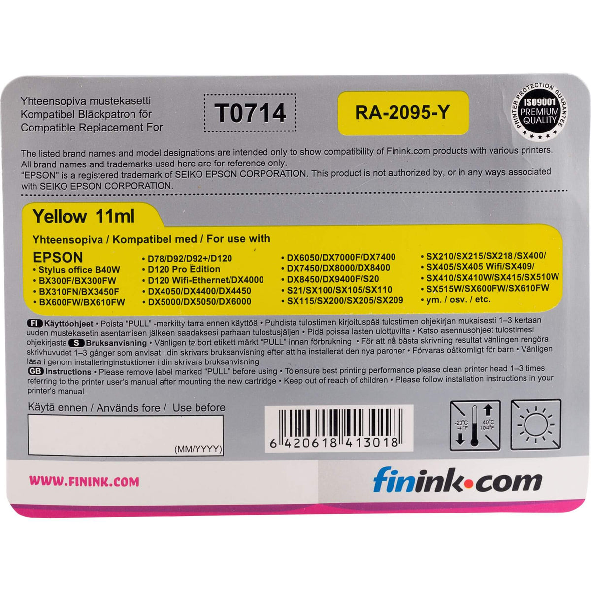 Keltainen mustepatruuna, korvaa Epson T0714 | Finink.com
