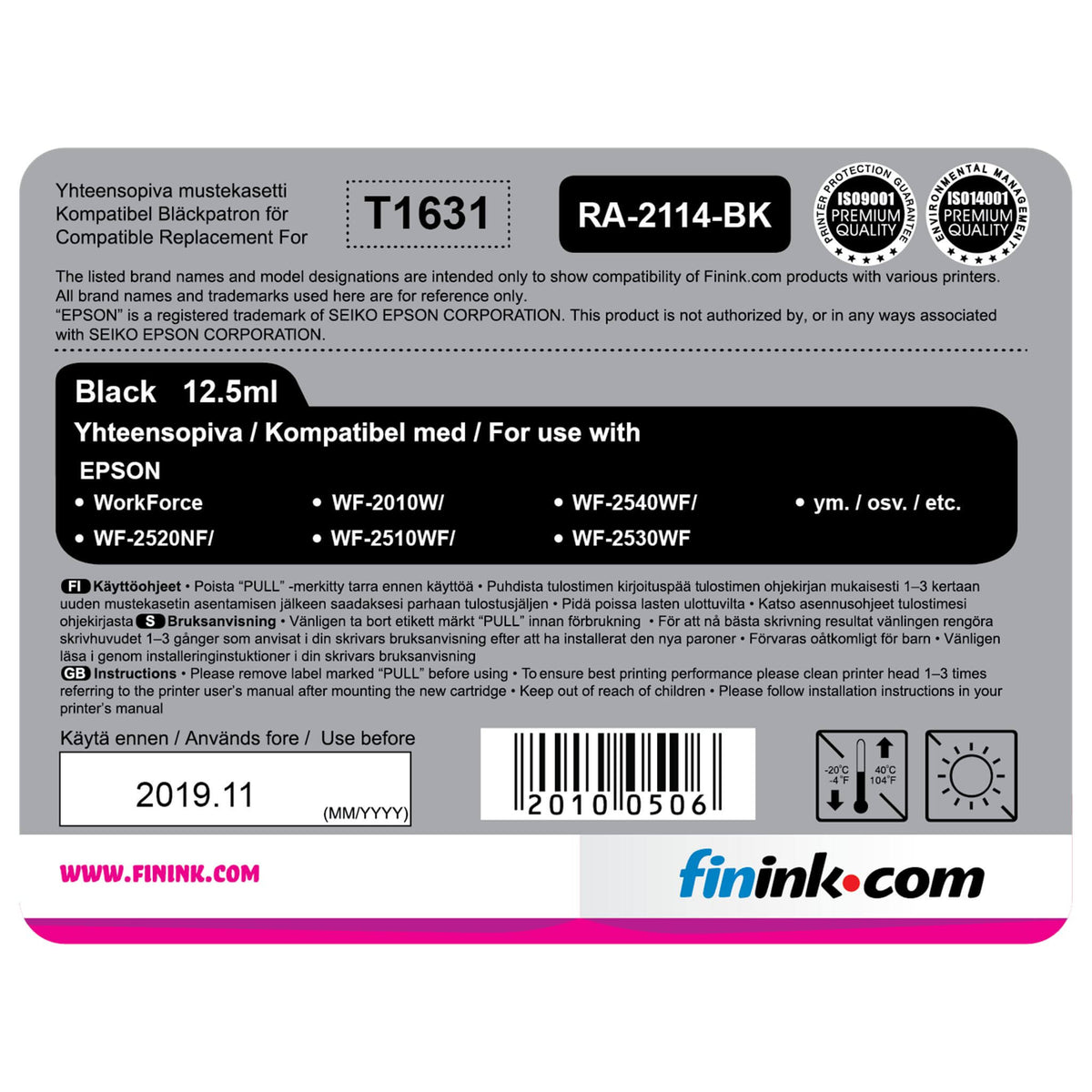 Musta mustepatruuna, korvaa Epson T1631 (Epson 16XL) | Finink.com