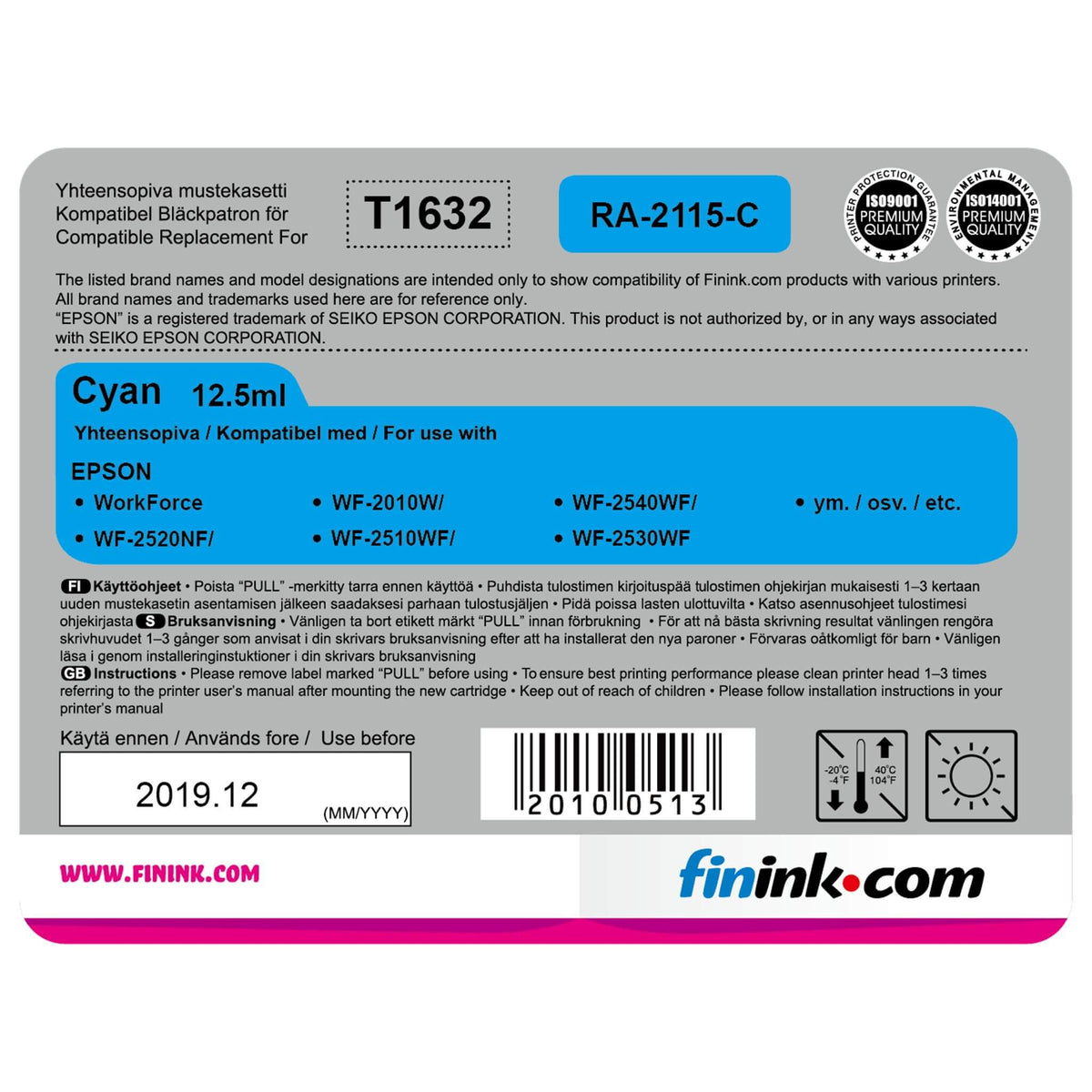 Cyan mustepatruuna, korvaa Epson T1632 (Epson 16XL) | Finink.com