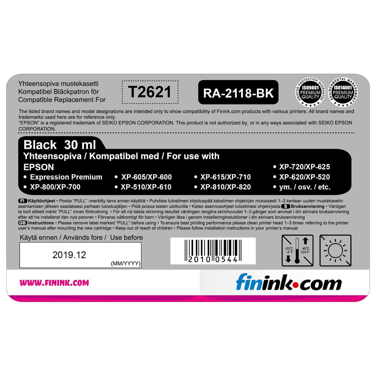 Musta mustepatruuna, korvaa Epson T2621 (26XL) | Finink.com