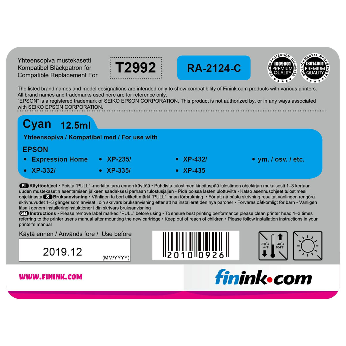 Cyan mustepatruuna, korvaa Epson T2992 | Finink.com
