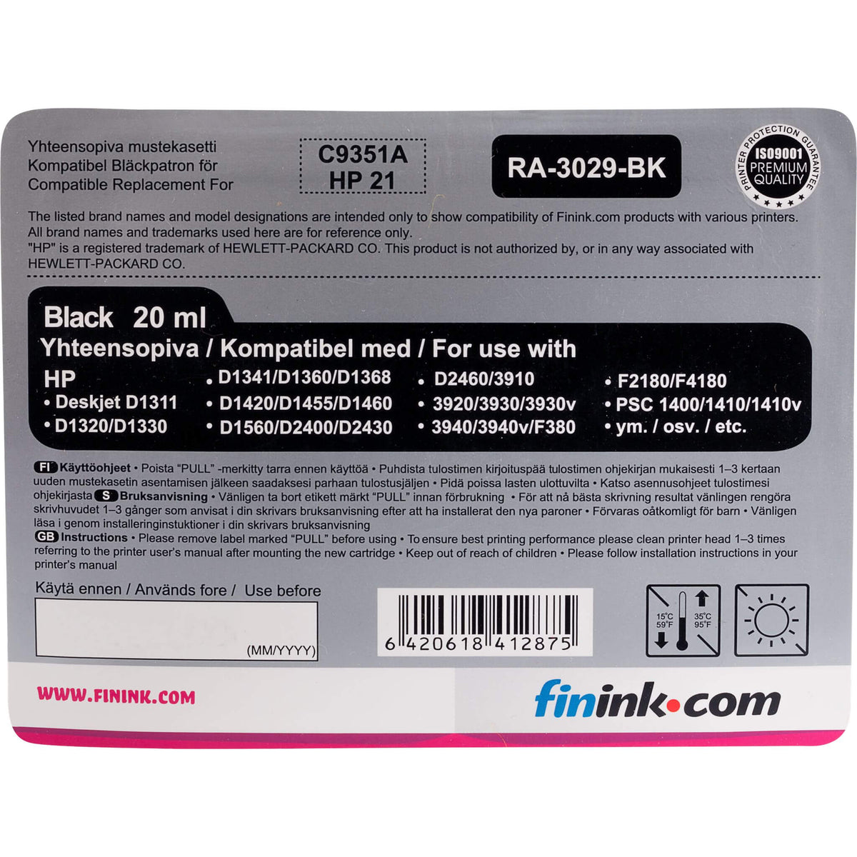Musta mustekasetti, korvaa HP C9351AE (HP 21) | Finink.com